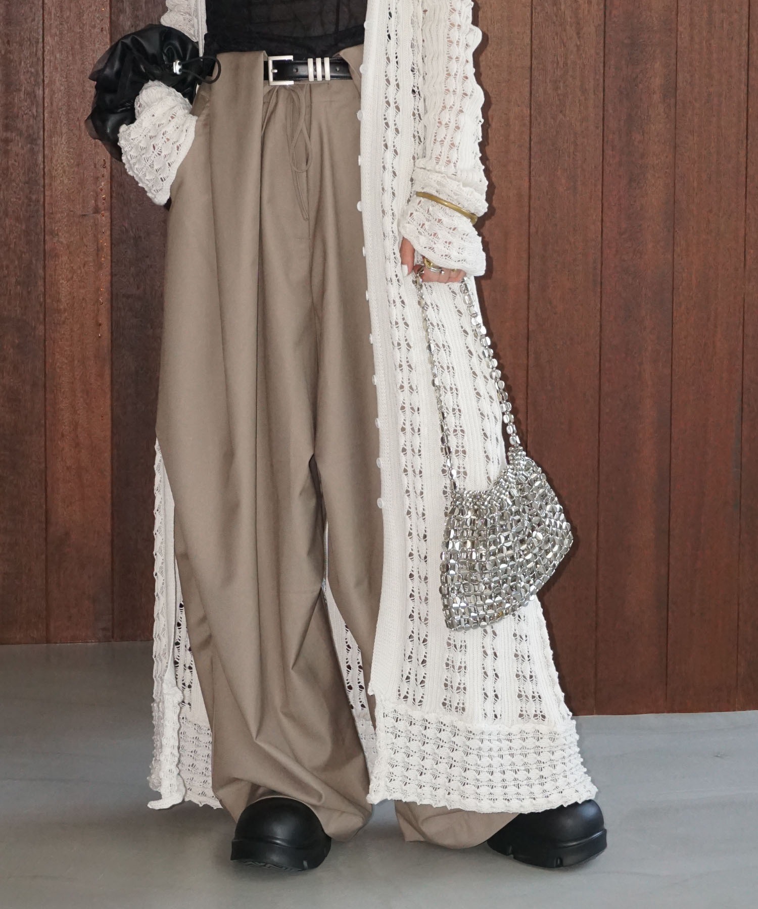 タックベルトループデザイン ボリュームパンツ chw25a046-ファッション