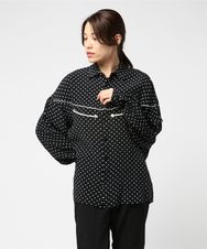 DOTS総柄 COCKTAIL GIRL刺繍 長袖ウエスタンシャツ