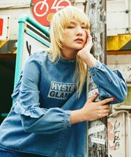 HYS BEAR SQ USED加工 デニムプルオーバーシャツ