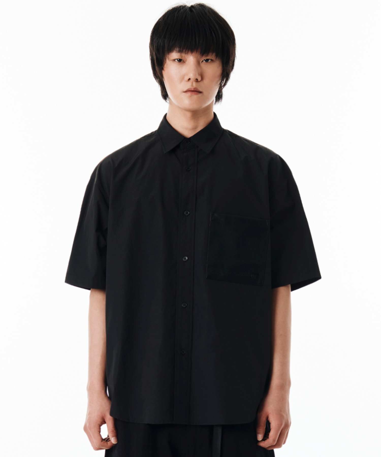 OY/オーワイ』 LEATHER POCKET HALF SHIRTS/レザーポケット半袖 シャツ