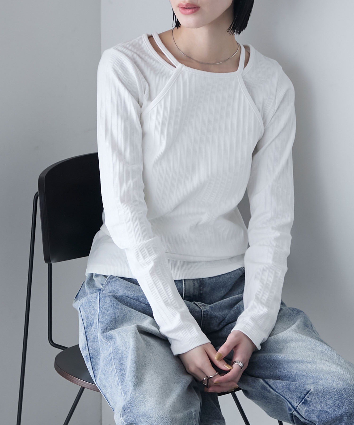 forksy.】ホルターネック リブ レイヤードトップス forksy.│MONO-MART