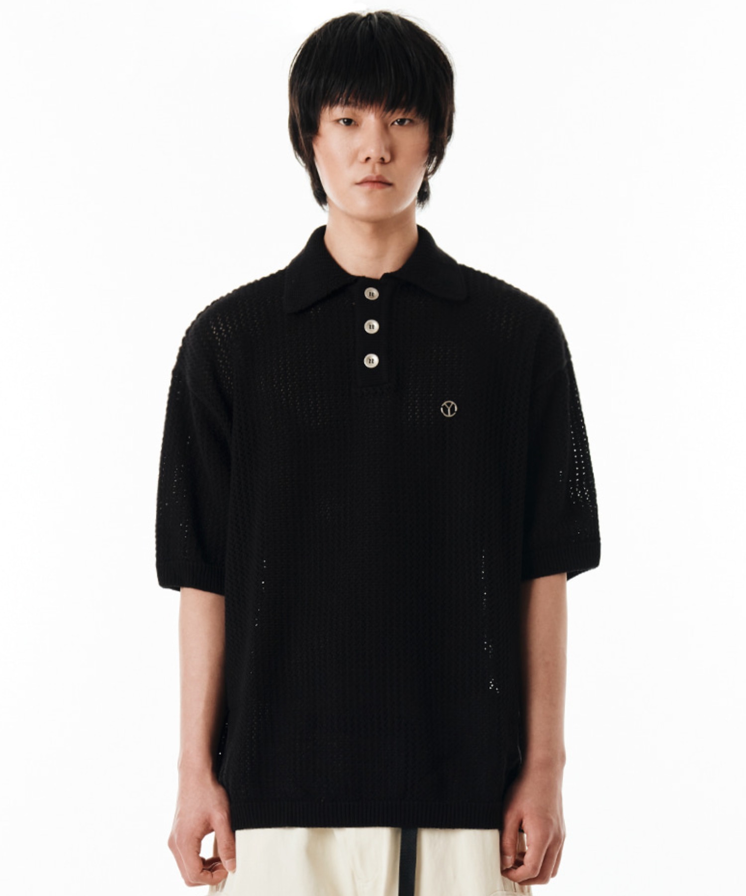 OY/オーワイ』METAL LOGO NET HALF POLO KNIT/メタルロゴ 半袖