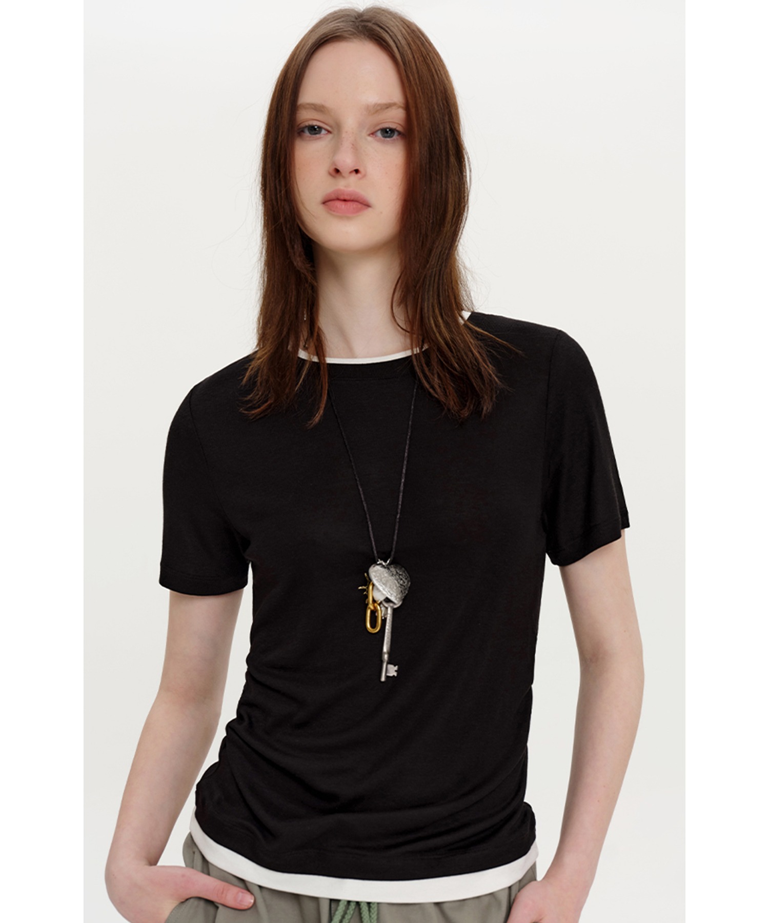 レイヤードデザイン サイドギャザー 半袖Tシャツ FX25S288【Fano 