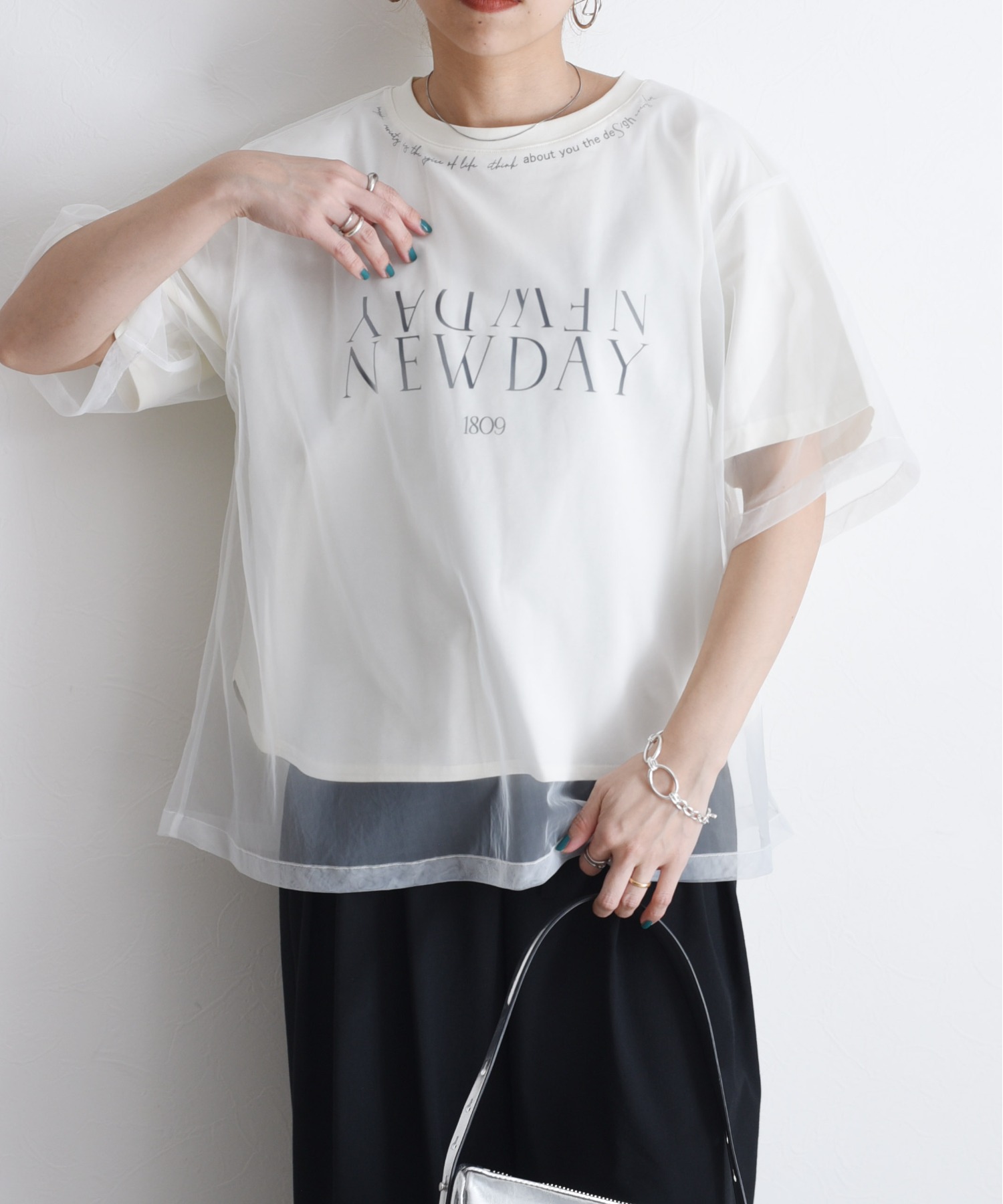 【オープニング大セール】 チュールレイヤードテキストロゴTシャツ Eimee Law│Eimee Law トップス