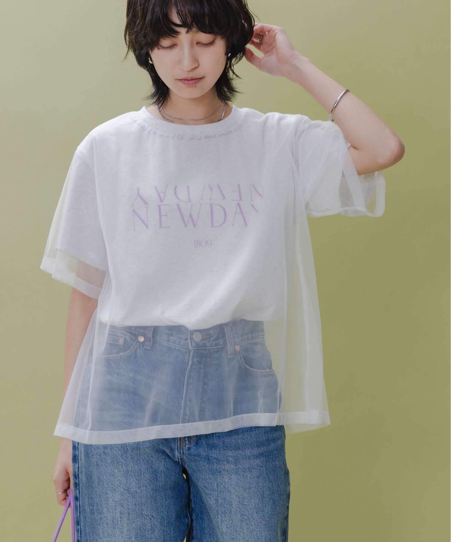 Eimee Law　異素材レイヤードチュニック Eimee Law エイミーロウ】プリーツレイヤードプルオーバー T