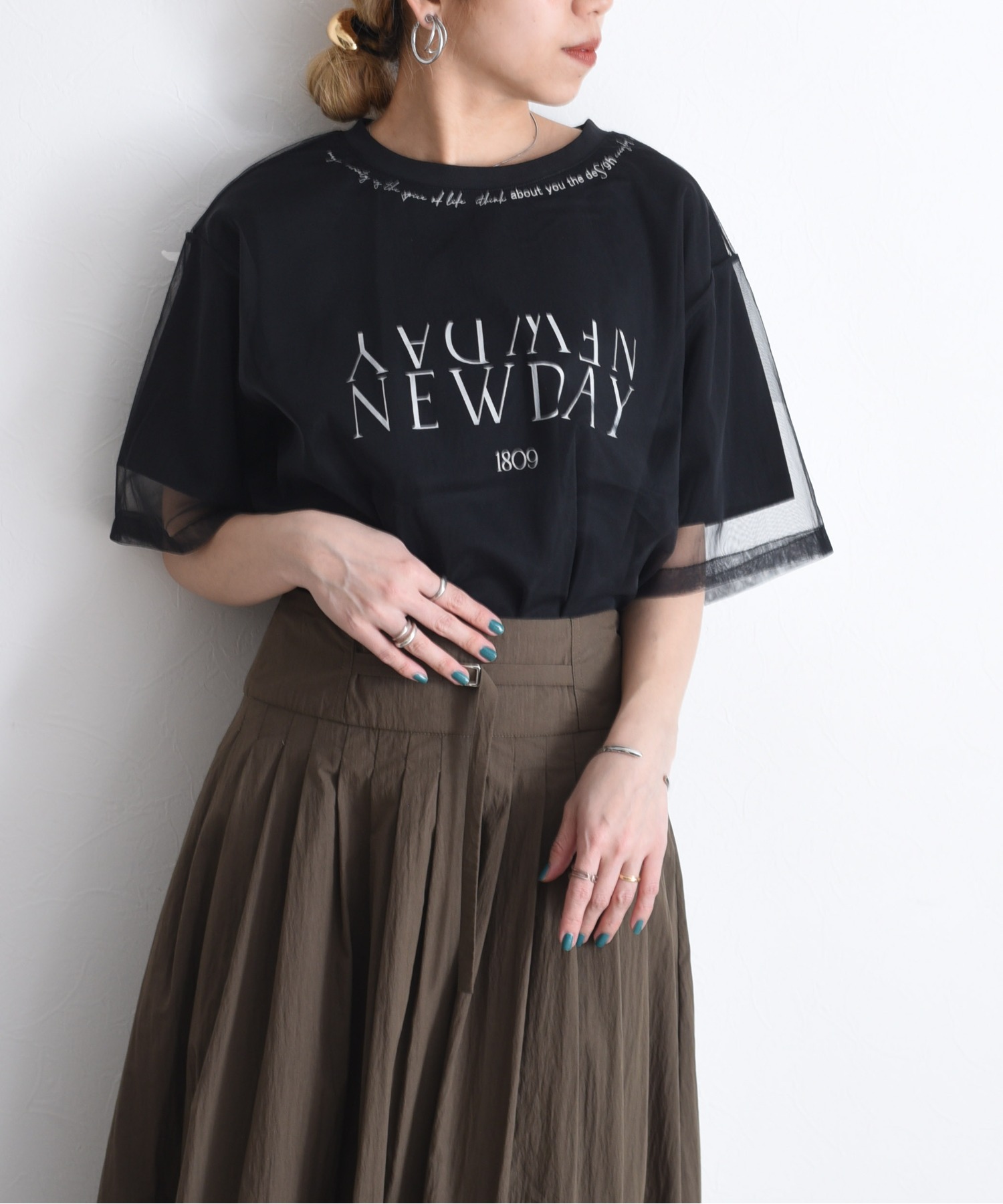 チュールレイヤードテキストロゴTシャツ チュールレイヤードテキストロゴTシャツ Eimee Law│Eimee Law