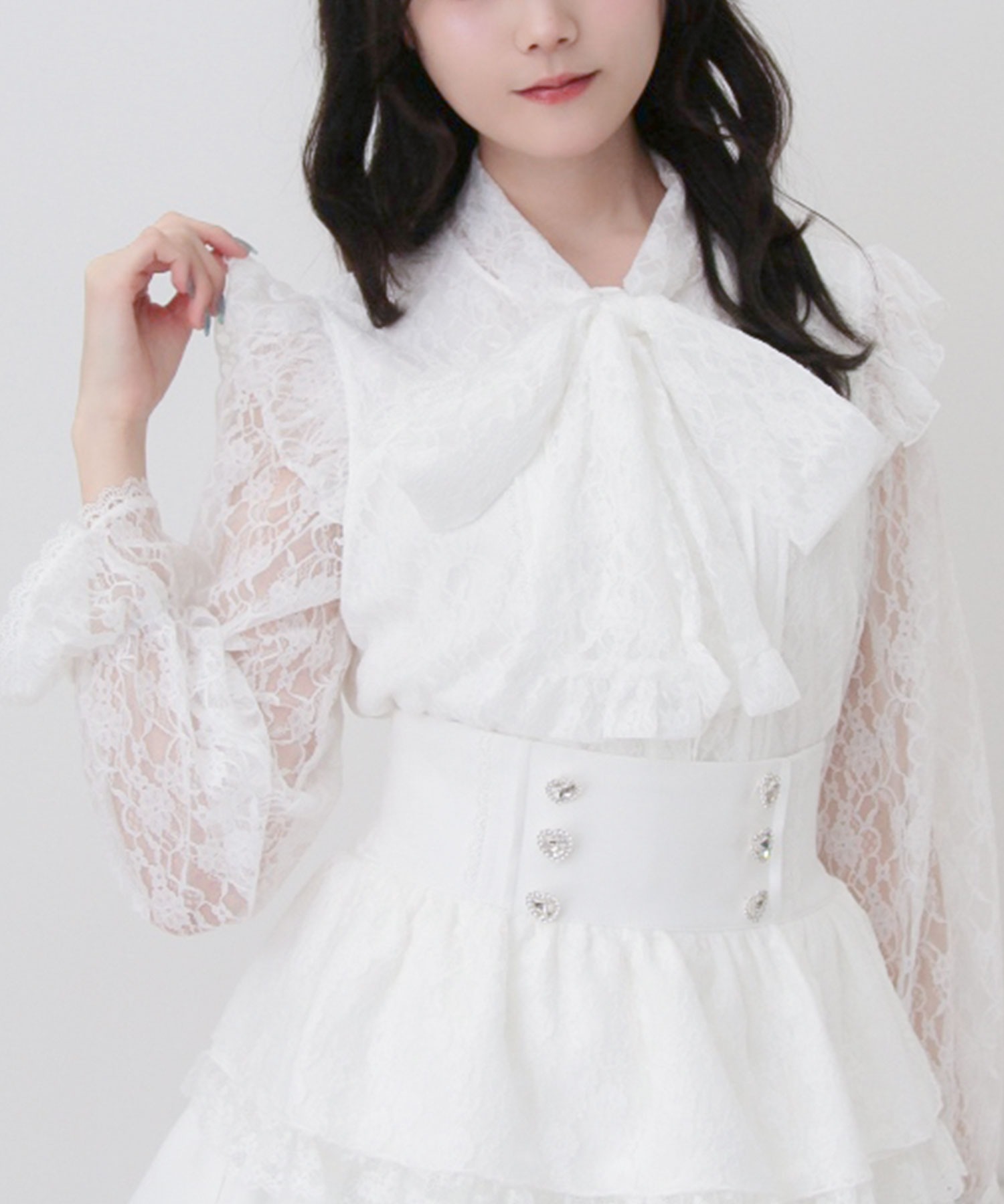 Boutair ribbon frillless blouse — белая