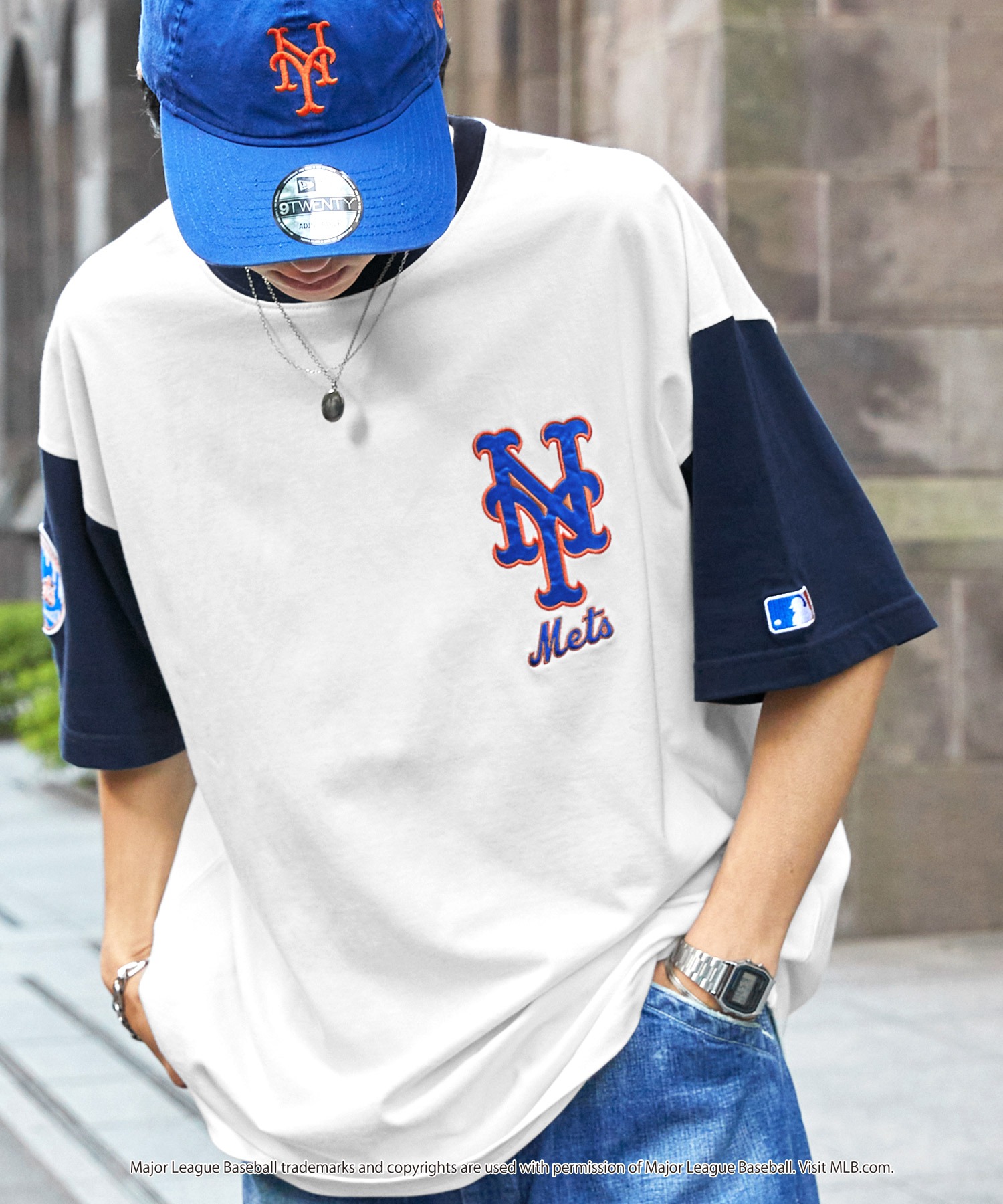MLB/メジャーリーグベースボール 別注 ワッペン刺繍 ビッグシルエット半袖Tシャツ