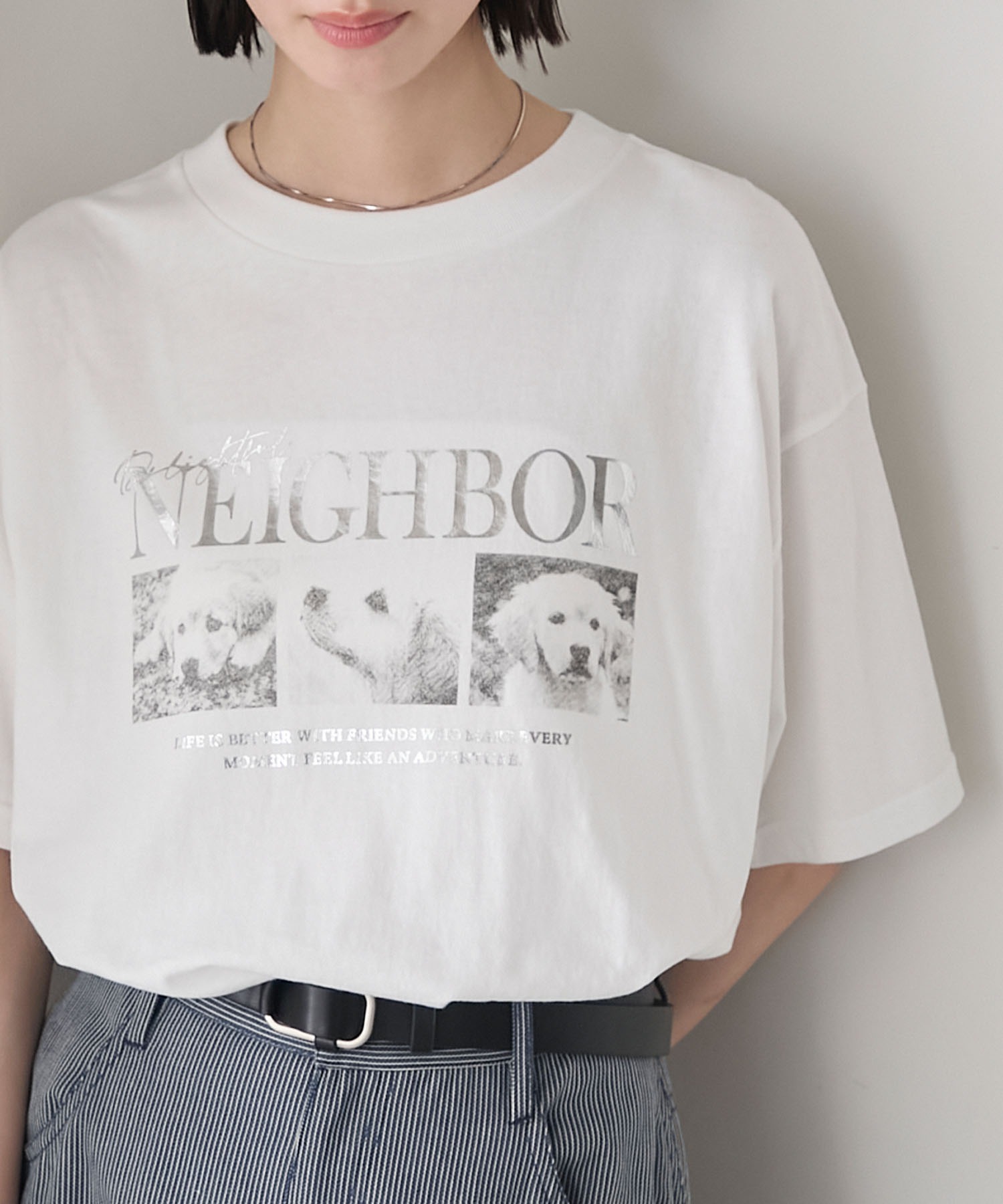 forksy.】箔プリントロゴ×DOGグラフィック プリント 半袖Tシャツ