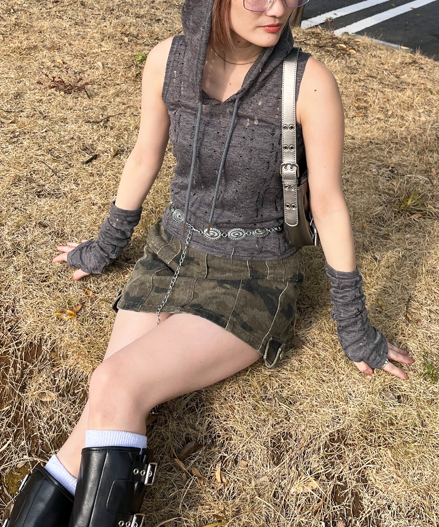 フミカウチダ 希少ニットフリンジアームウォーマー