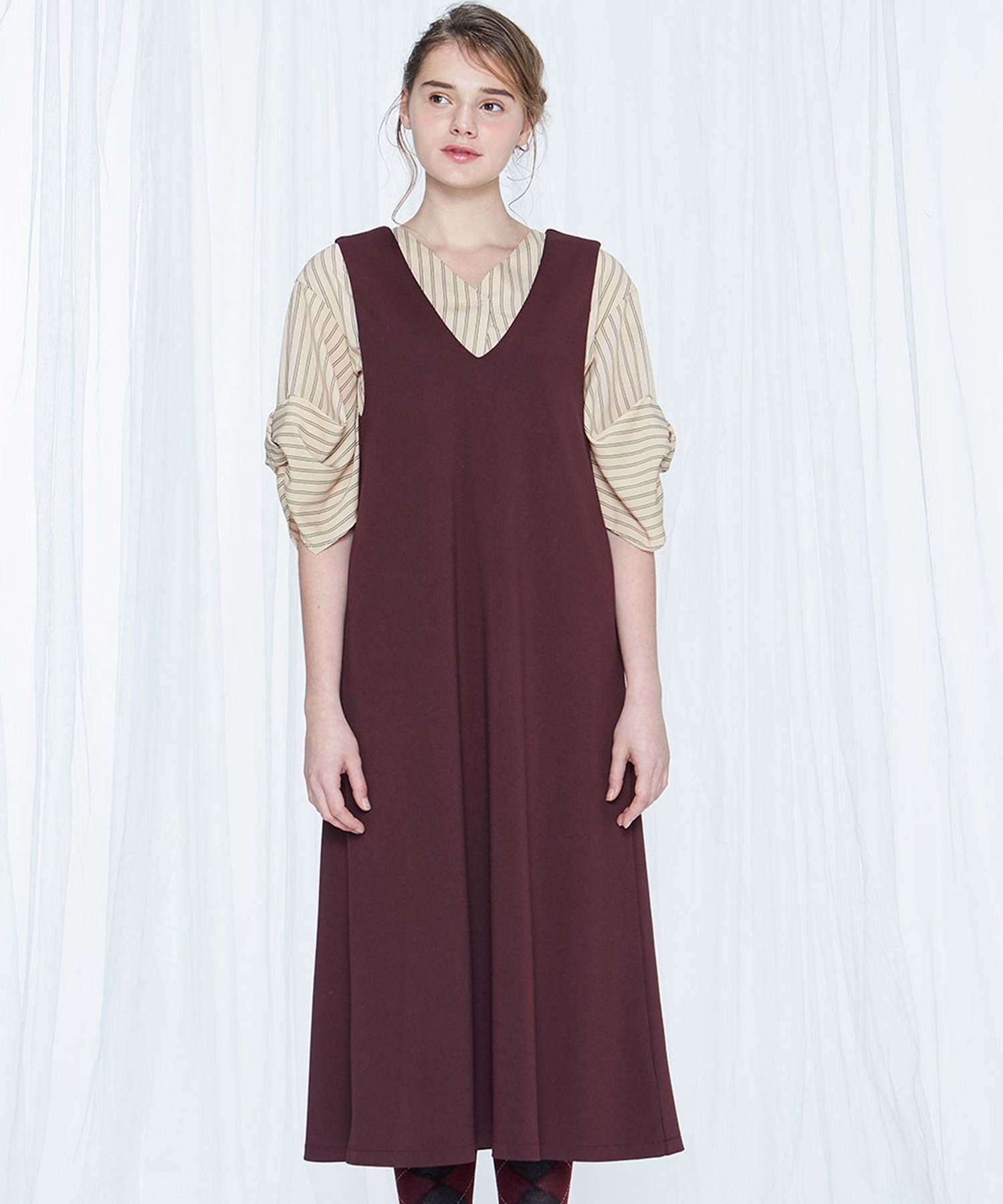 ストンとひらっと ｖネックワンピース ブラウン Urban Tales Com