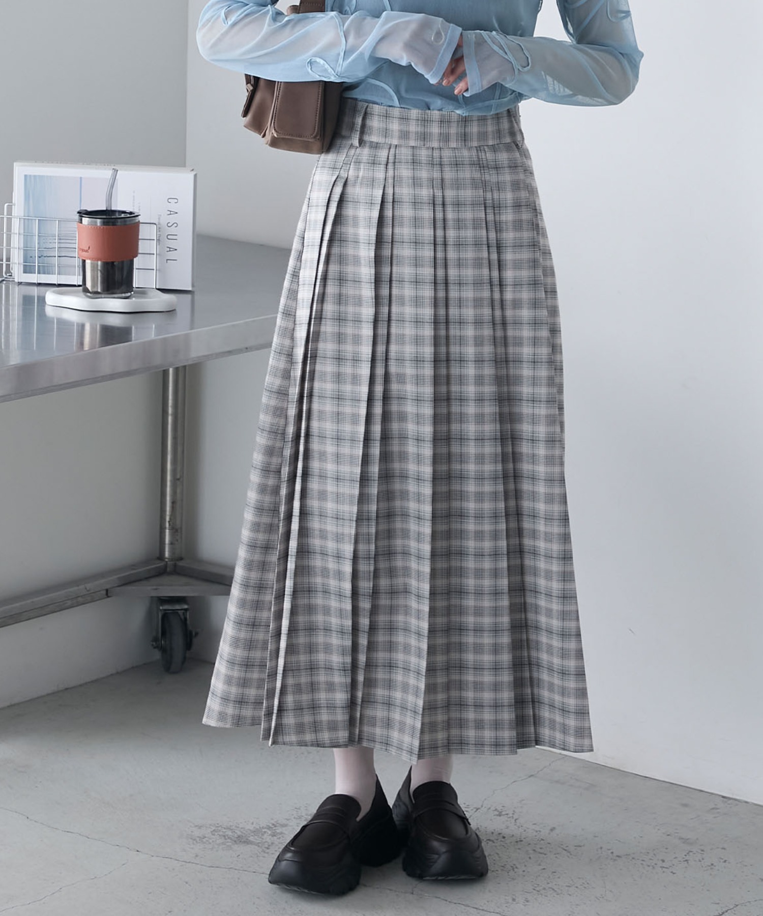 GEVS. スカート チェックプリーツキルトロングスカート 「大きい