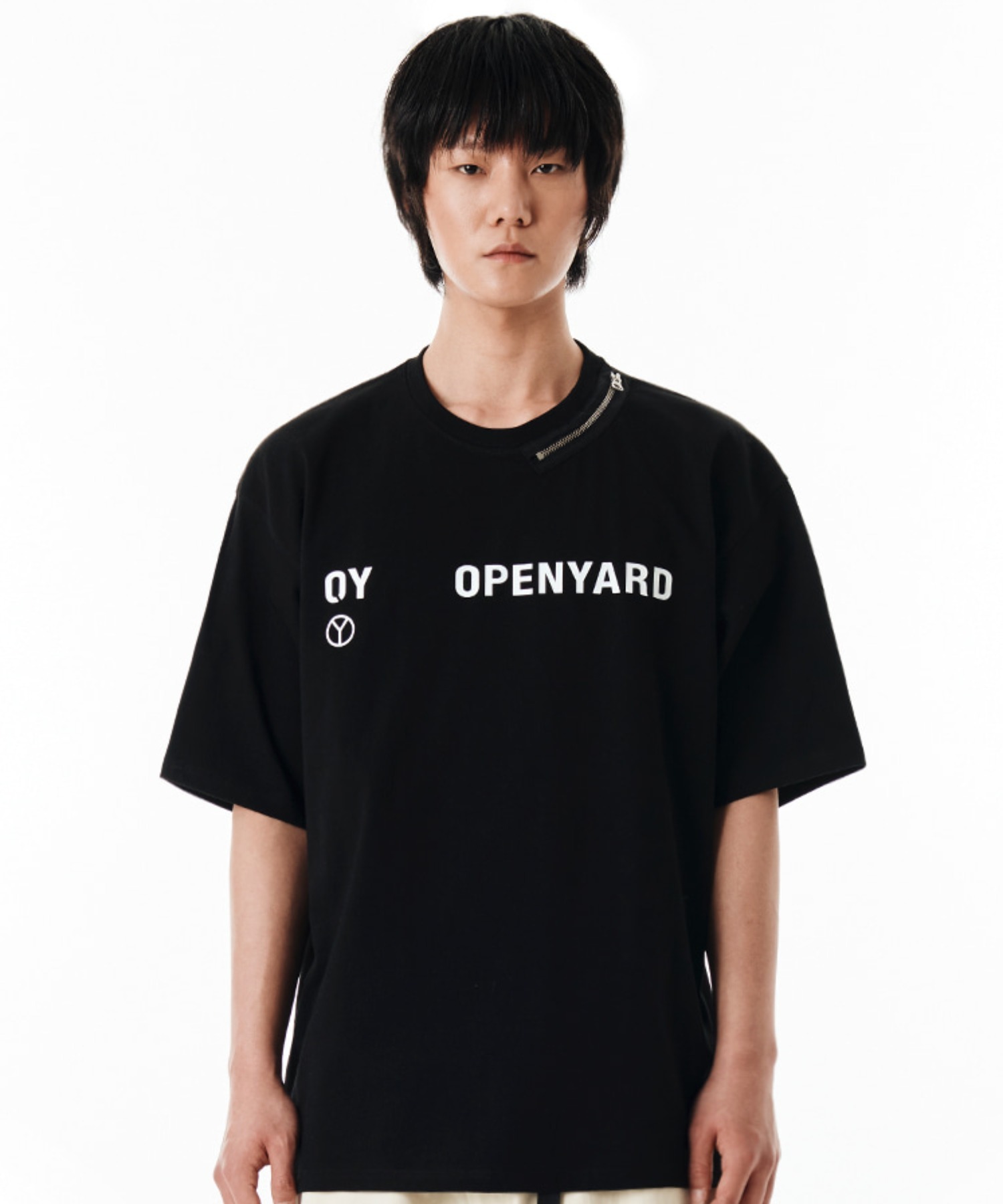 『OY/オーワイ』 ROUND NECK ZIPPER LOGO/ネックZIPロゴ Tシャツ 半袖 カットソー