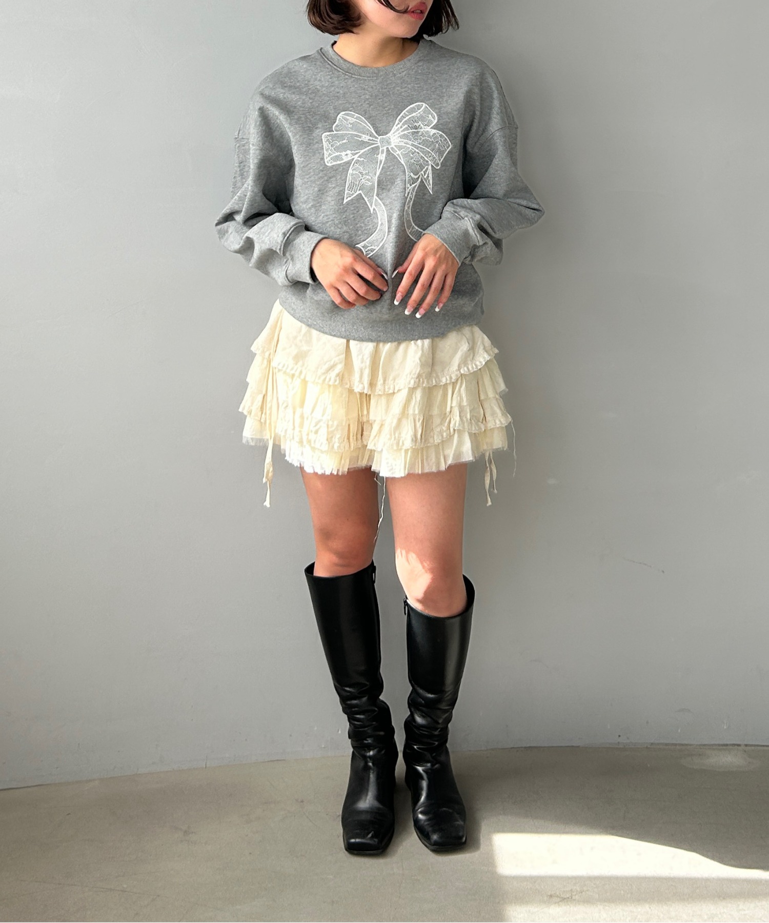 ルーズシルエット リボン刺繍スウェット【Fano Studios】 【公式