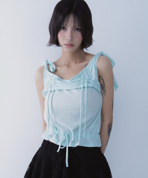tシャツ A'GEM/9 × .kom 「SETSETSET/セットセットセット」 RABBIT SHIRRING T-SHIRT/ラビット シャーリ A'GEM/9 × .kom 『SETSETSET/セットセットセット』 RABBIT