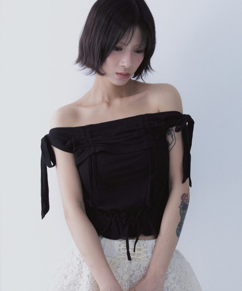 tシャツ A'GEM/9 × .kom 「SETSETSET/セットセットセット」 RABBIT SHIRRING T-SHIRT/ラビット シャーリ A'GEM/9 × .kom 『SETSETSET/セットセットセット』 RABBIT