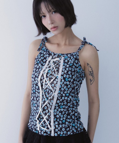 タンクトップ ノースリーブ A'GEM/9 × .kom 「SETSETSET/セットセットセット」SARA LACE UP SLEEVELESS/サ A'GEM/9 × .kom 『SETSETSET/セットセットセット』SARA LACE UP