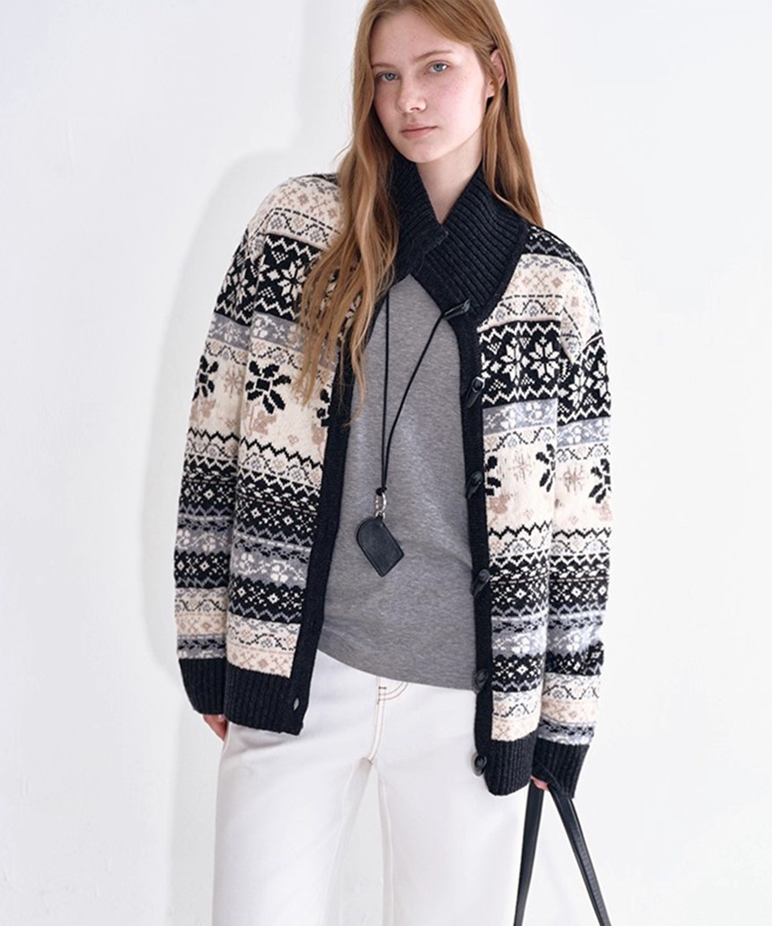 ノルディック柄 トグルボタン ニットカーディガン FD25S059【Fano