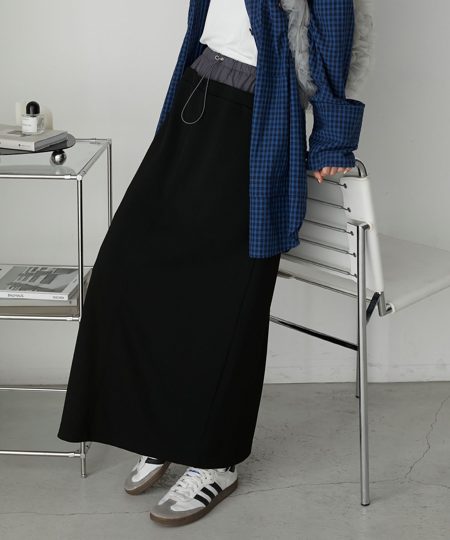 forksy.】レイヤード風ダブルウエストスウェットナロースカート