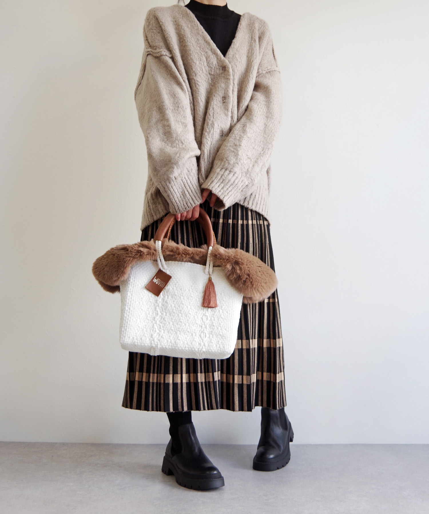 かごバッグ WOVEN (ウーヴン) / エコファーフラップカバー+バスケットバッグ 2点