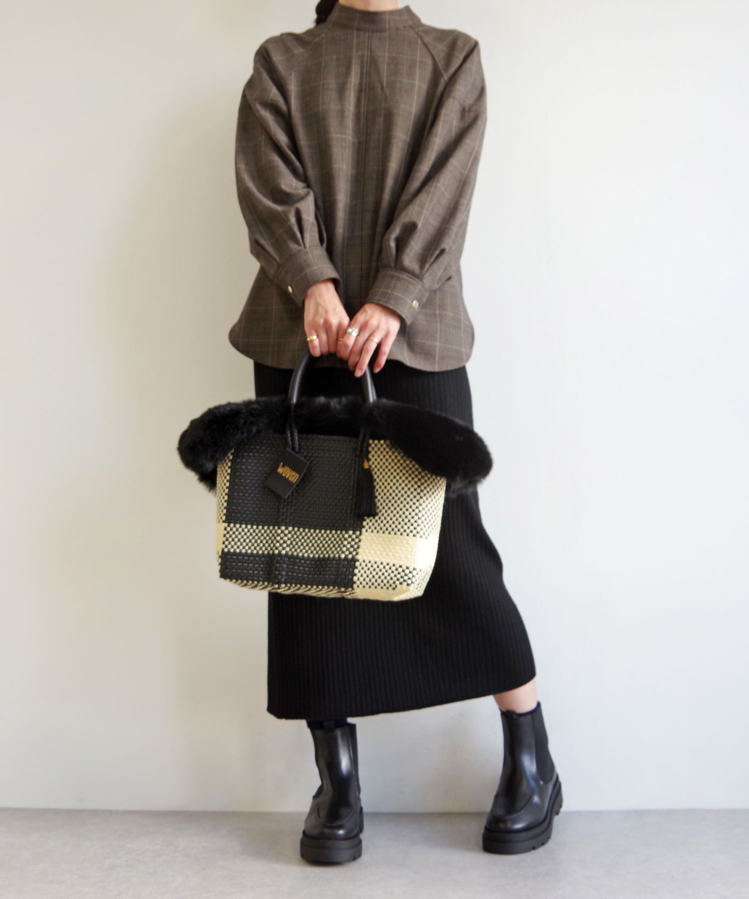 かごバッグ WOVEN (ウーヴン) / エコファーフラップカバー+バスケットバッグ 2点