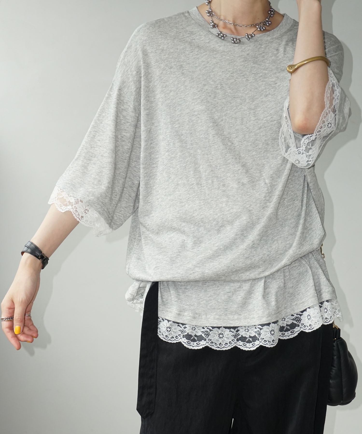 レースフレーム オーバーサイズTシャツ chw25s081-ファッション