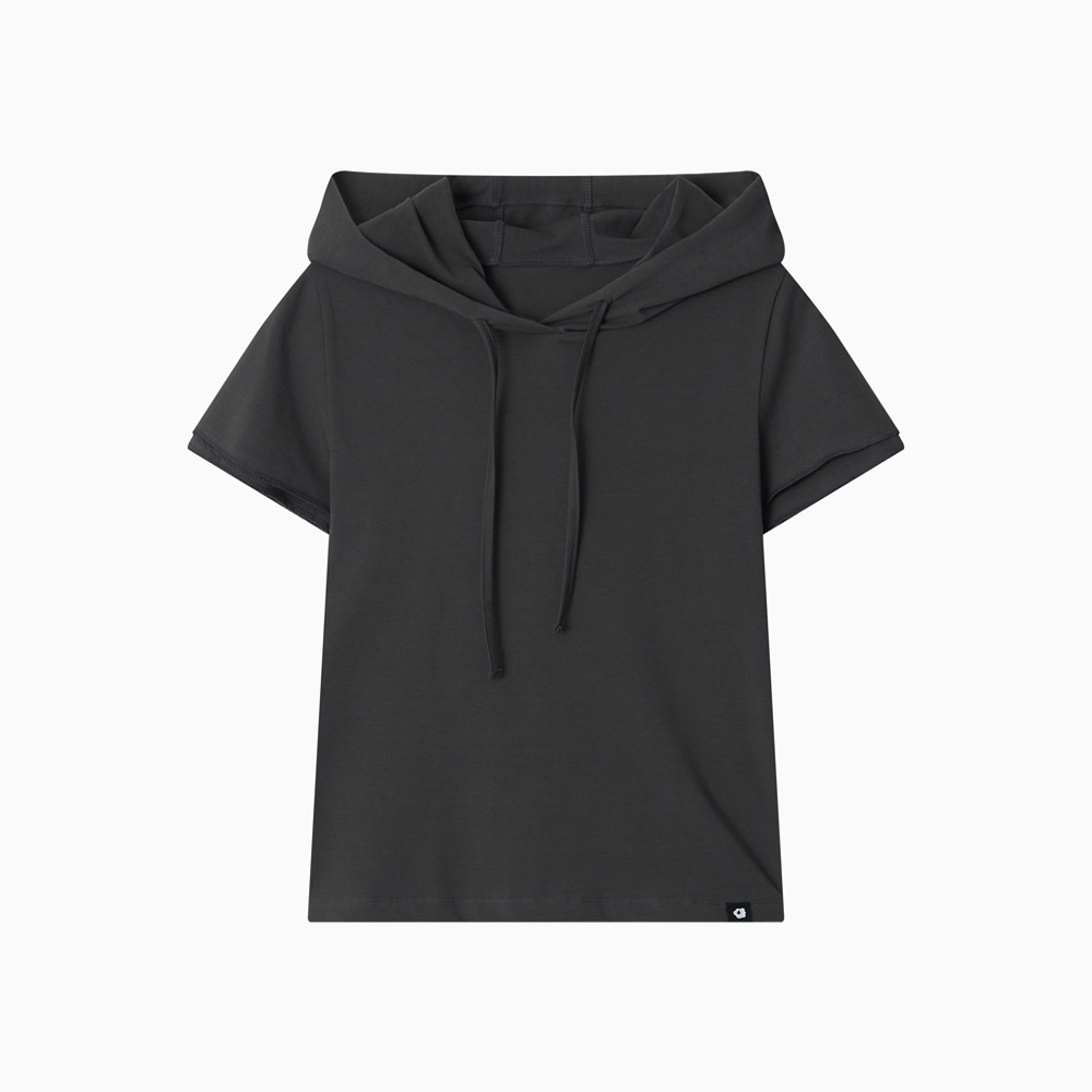 Hooded Layered Cap Sleeve T‑shirt, Charcoal — футболка с капюшоном и многослойным рукавом, угольный цвет