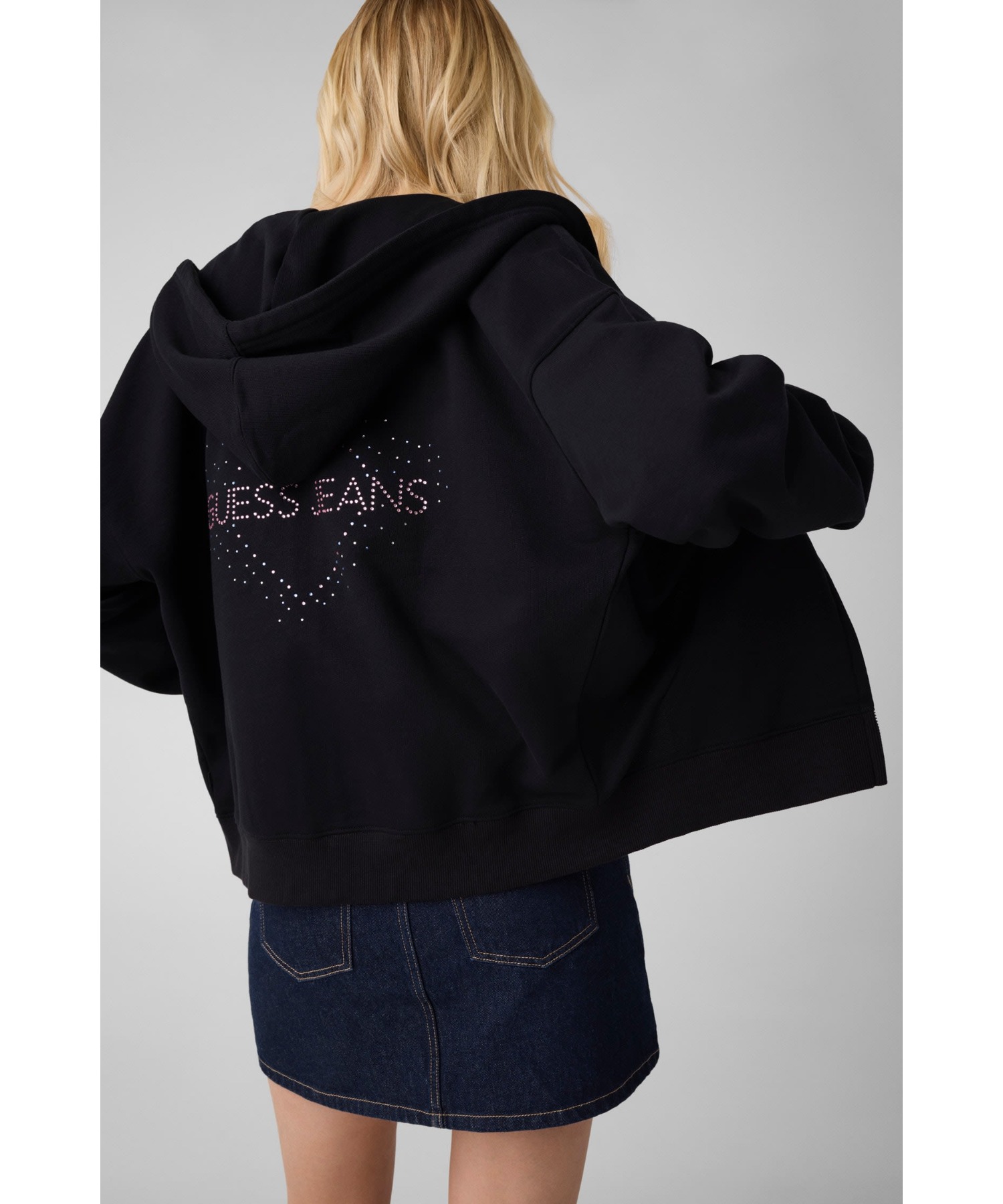 GUESS JEANS худи с молнией и камнями Rhinestone Zip Hoodie, парка‑капюшон