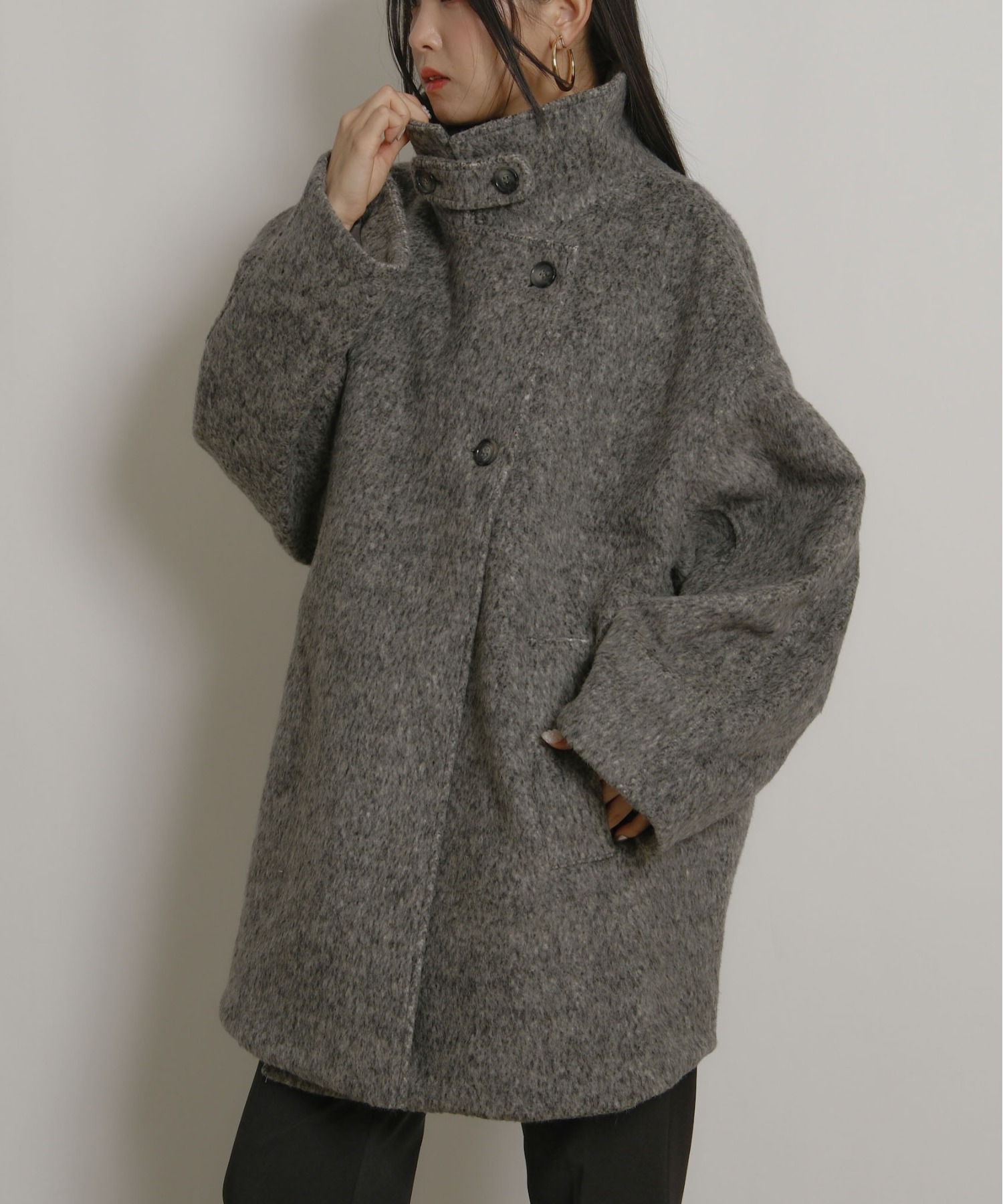 Firsthand シャギースタンドミドルコート Firsthand シャギースタンドカラーコート スタンドミドルコート