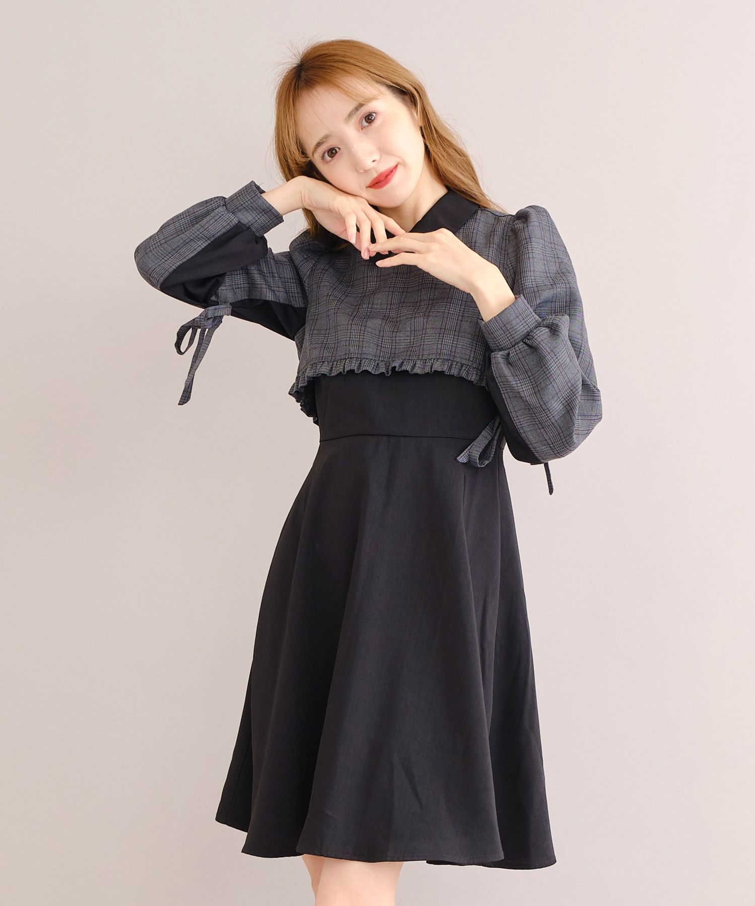 リボンスリーブチェックワンピース Titty Co Titty Co Online Store ティティーアンドコーオンラインストア