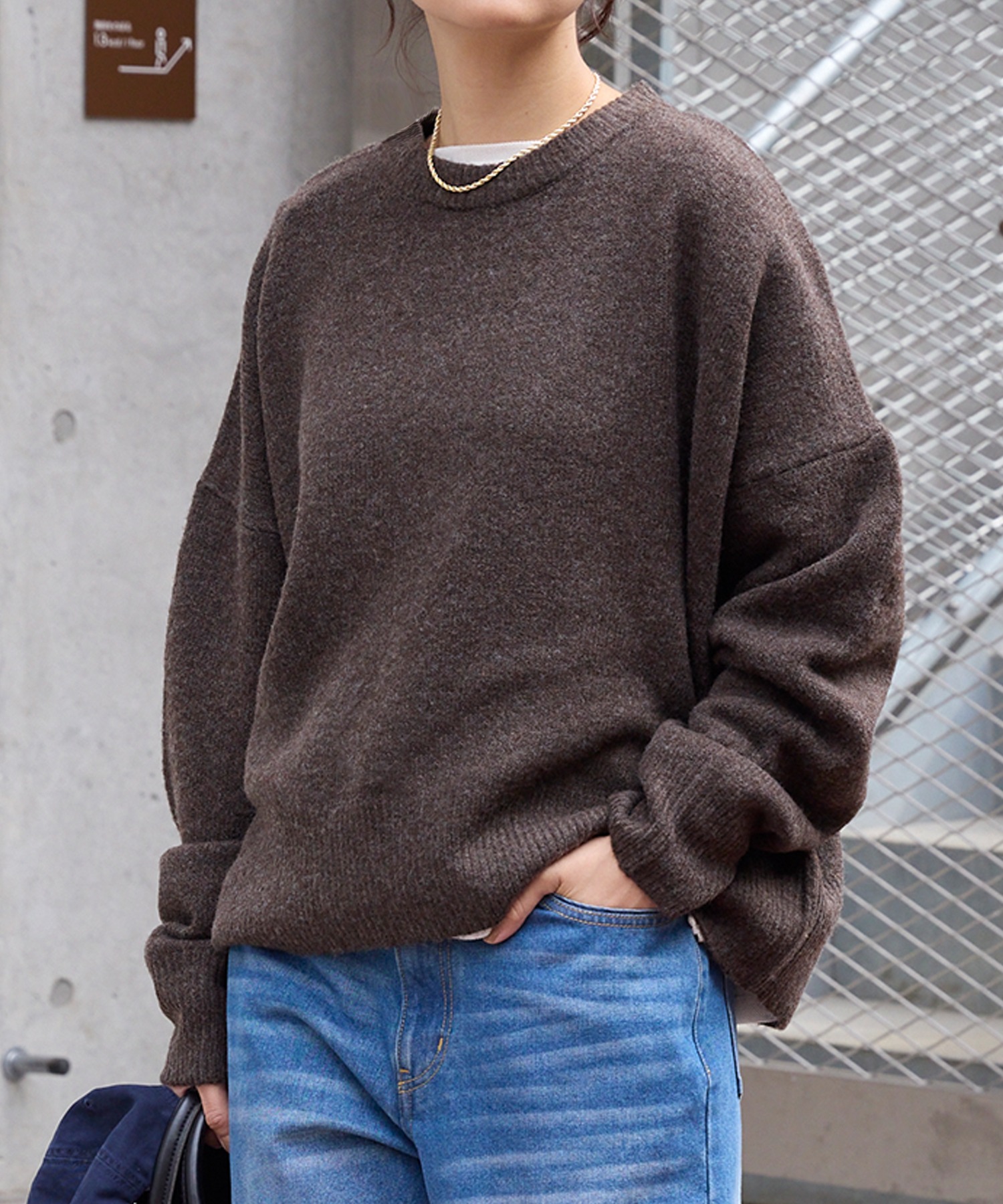 コクーン ミックスカラー オーバーサイズ クルーネック ニット