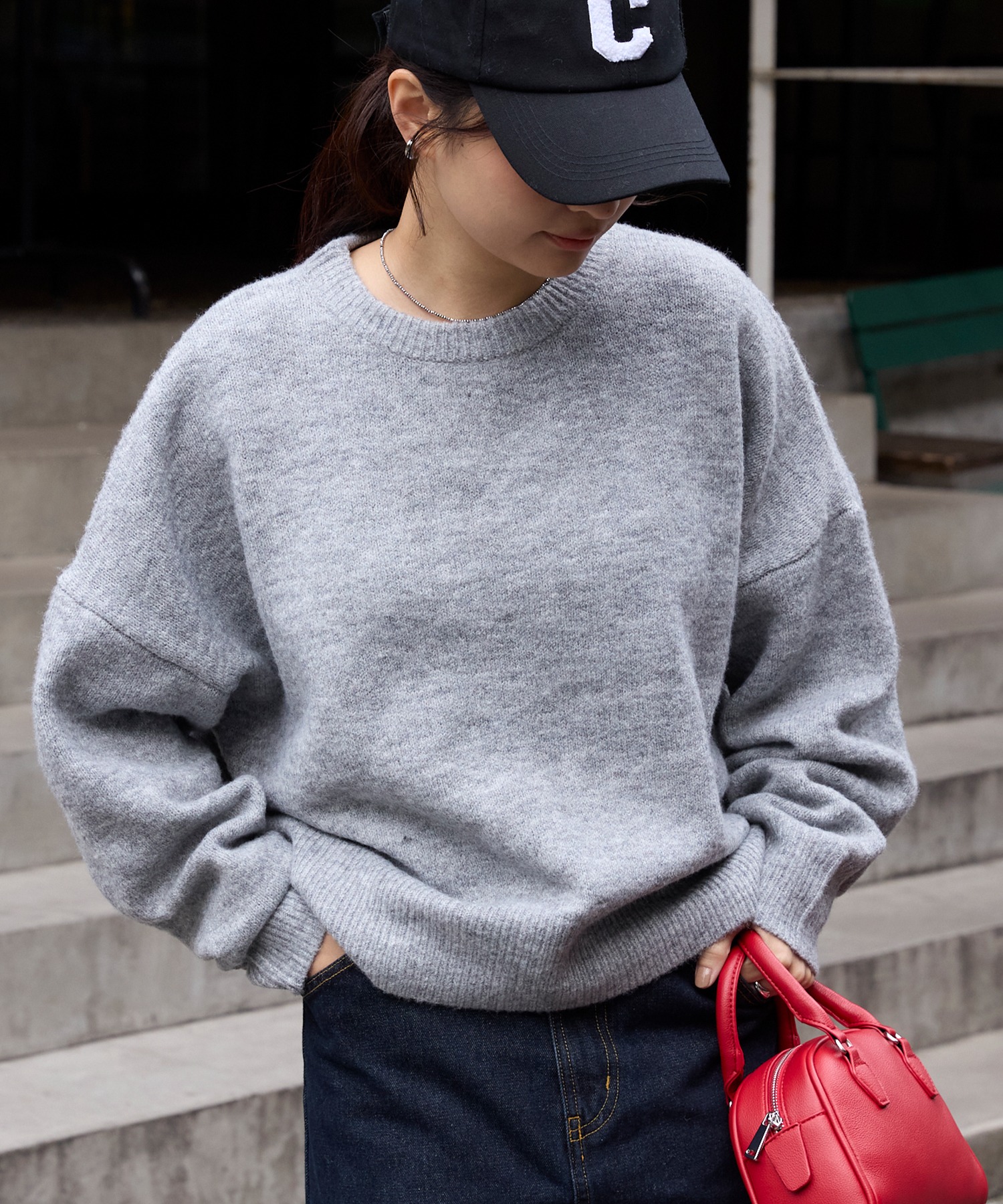 コクーン ミックスカラー オーバーサイズ クルーネック ニット