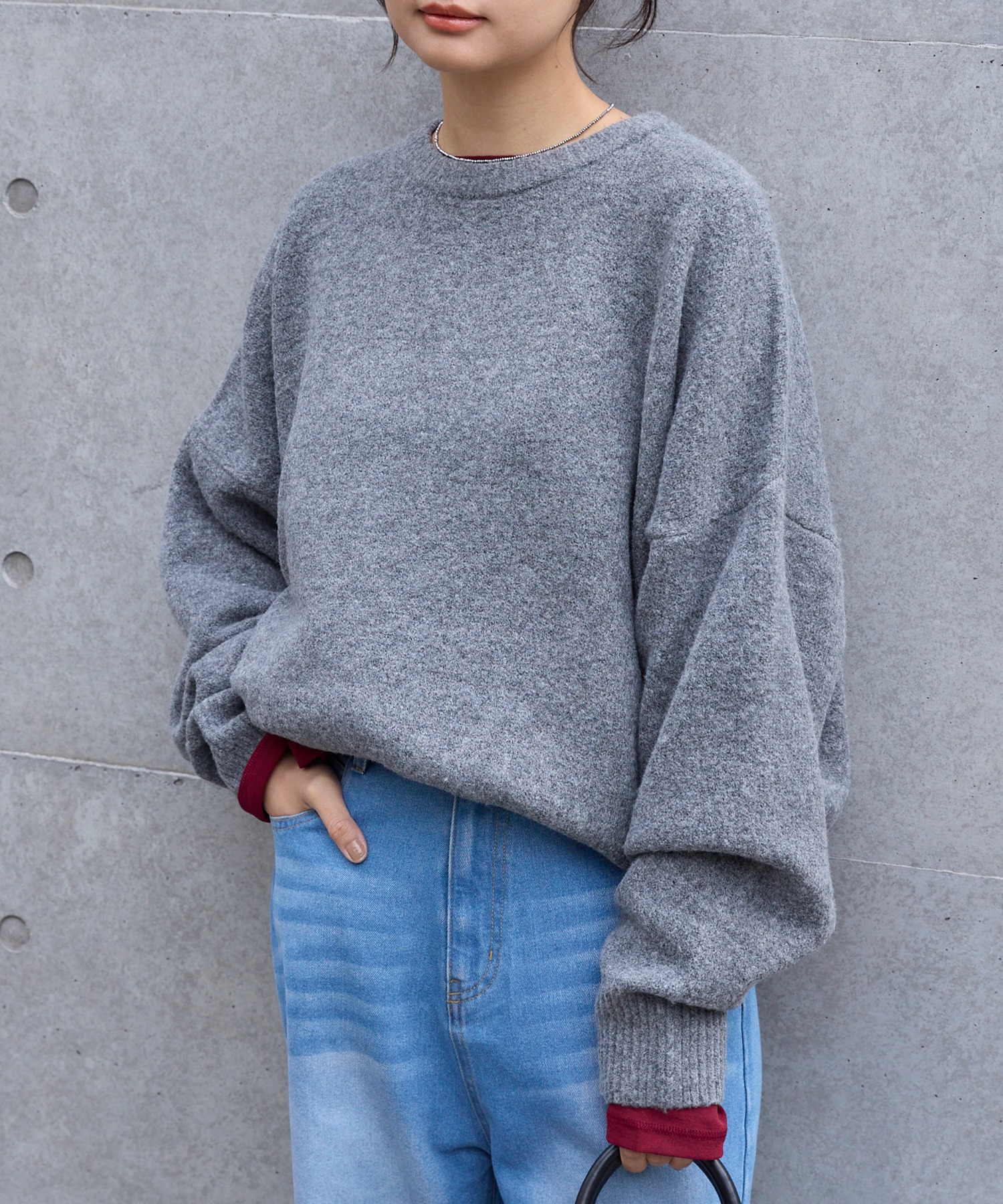 コクーン ミックスカラー オーバーサイズ クルーネック ニット MONO