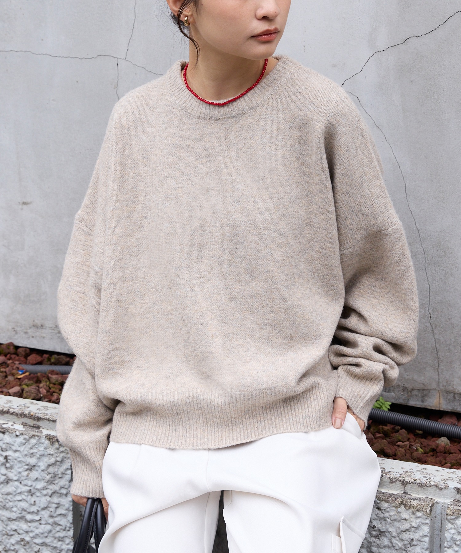 コクーン ミックスカラー オーバーサイズ クルーネック ニット