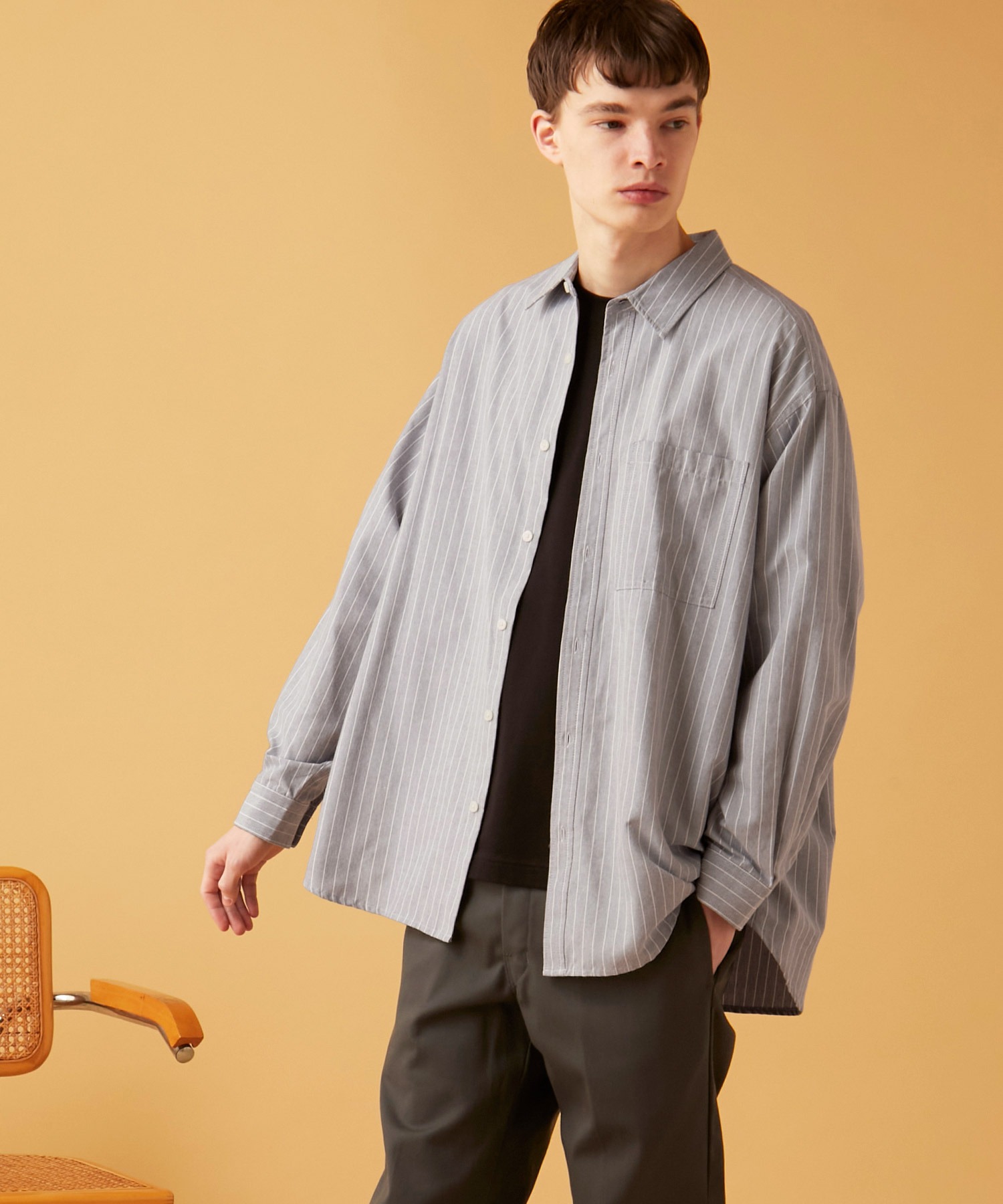 オーバーサイズ マルチパターン/ファブリック レギュラーカラーL/Sシャツ EMMA CLOTHES
