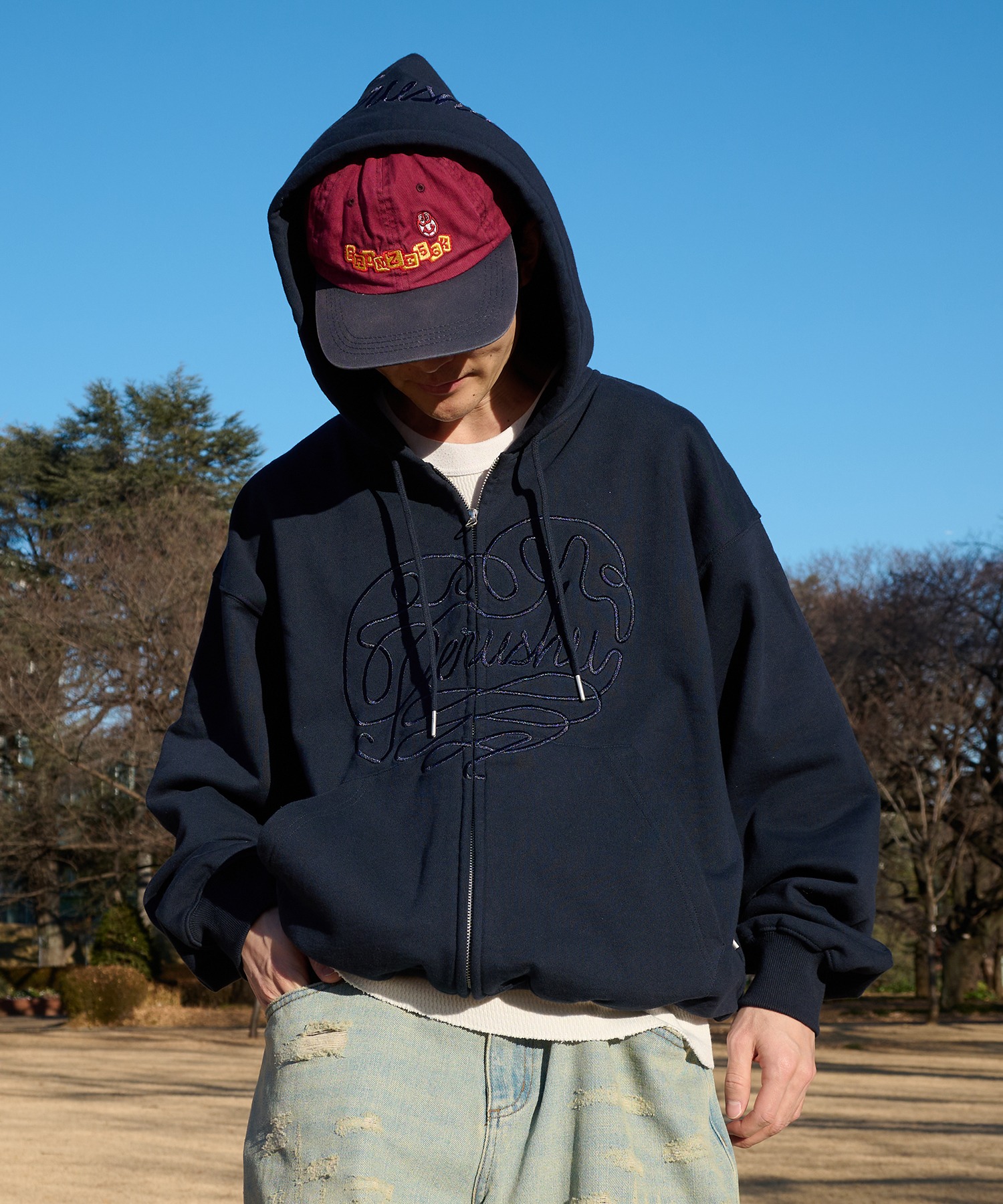 double zip heart embroidery foodie ダブルジップハート刺繍フーディ