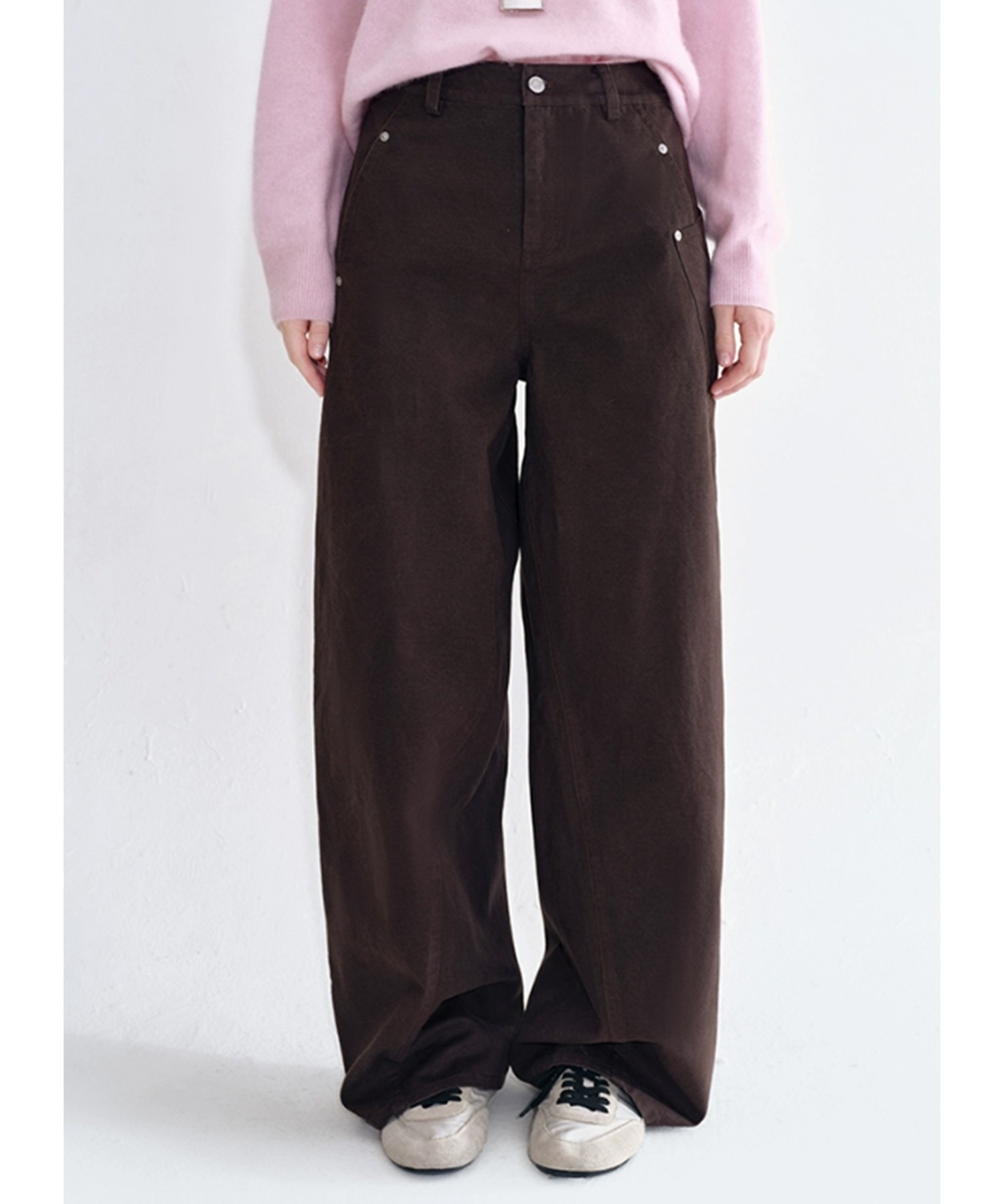 ズボン　茶色　38 新品　フォロー割-200円 ライトカーブ ブラウンワイドパンツ FD25K028【Fano Studios】【2025AW