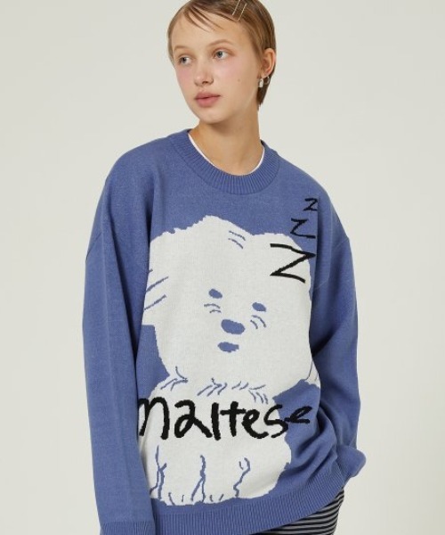 A'GAM/9×.kom『WaiKei/ワイケイ』Sleeping maltese graphic knit