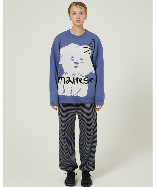 A'GAM/9×.kom『WaiKei/ワイケイ』Sleeping maltese graphic knit