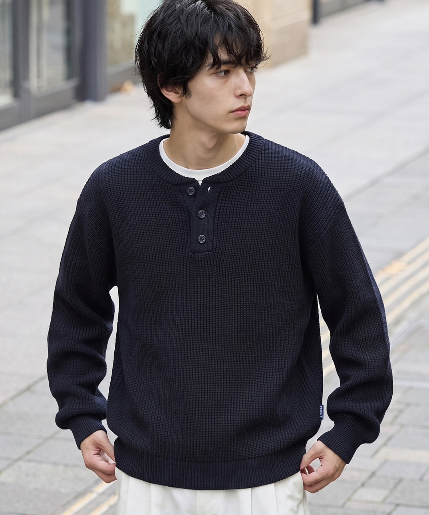 HECT】Bulky Relax Fit Henley Neck Knit / バルキー リラックス