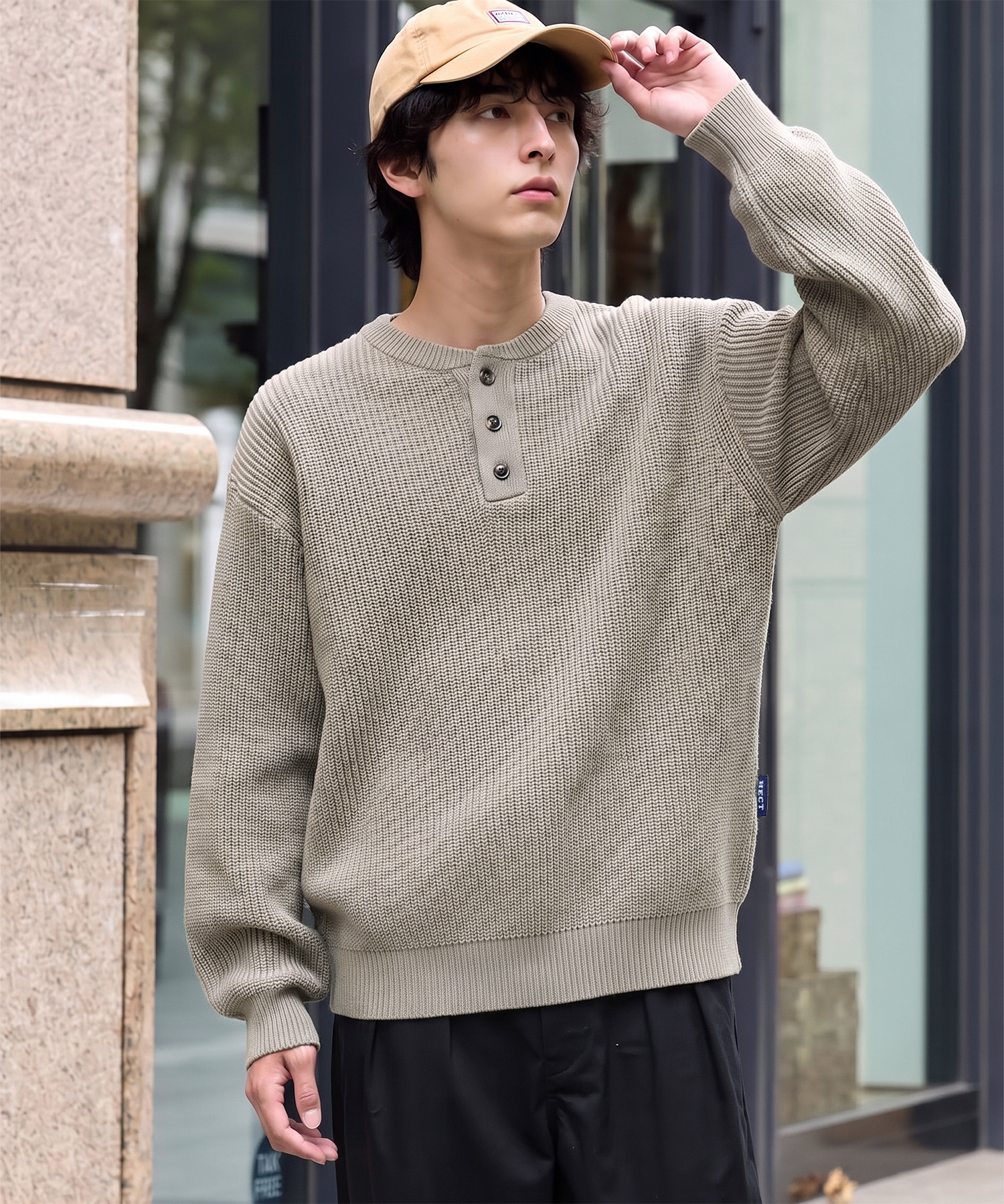HECT】Bulky Relax Fit Henley Neck Knit / バルキー リラックス