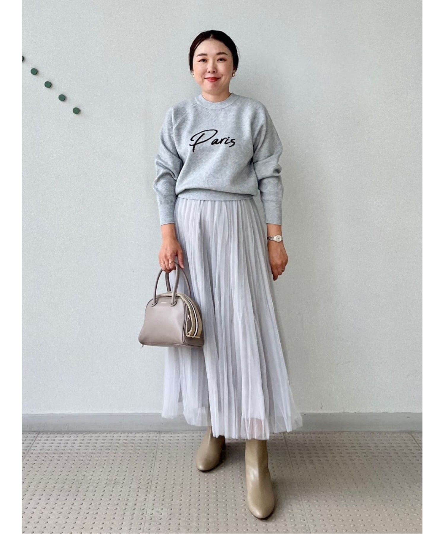 ダブルジャカードロゴニットプルオーバー　大人百花冬号掲載　モデル美香さん着用 大人百花冬号掲載 モデル美香さん着用】ダブルジャカードロゴニット