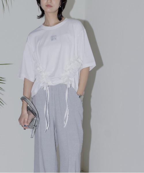 春のコレクション サイドフリル Law Law│Eimee Eimee クロップドTシャツ ドロスト トップス