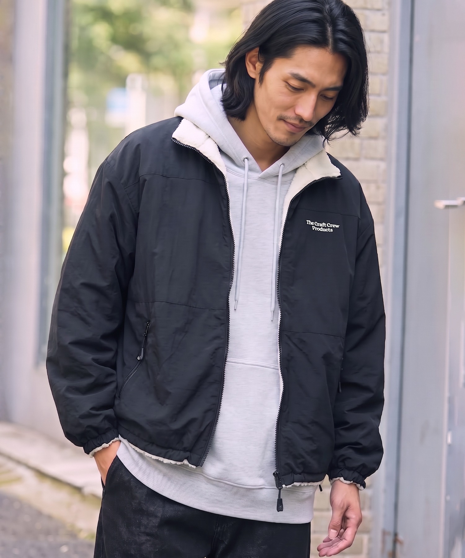 2WAY ナイロン×ボアフリース ビッグシルエット ドローコード
