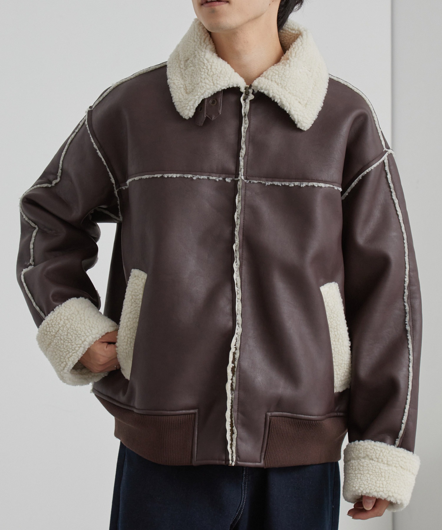 オーバーサイズ裏ボアフェイクムートンジャケット MONO-MART│MONO