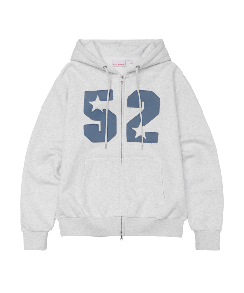 52 Applique Hoodie Zip Up — худи с аппликацией, светло‑серый, на молнии
