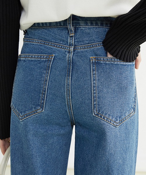 Fano Studios】High waist button slit straight denim FC22K040