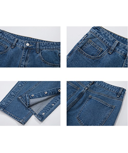 Fano Studios】High waist button slit straight denim FC22K040
