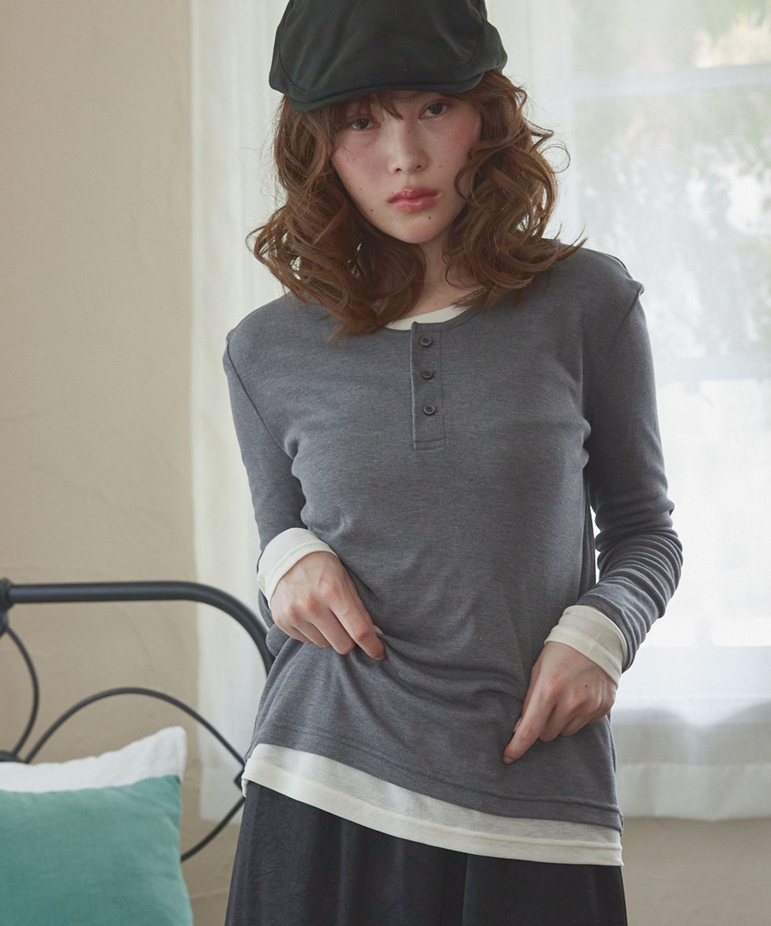 Unblend】2ピースセット ヘンリーネック/クルーネック レイヤードロンT