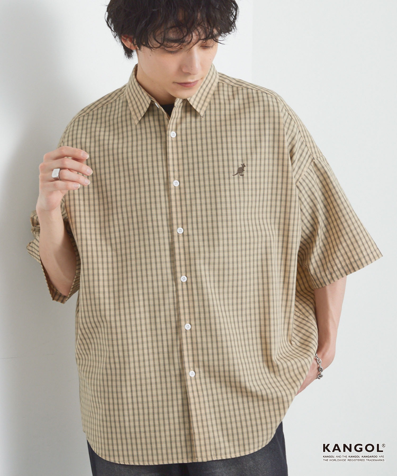 KANGOL/カンゴール 別注ロゴ ワンポイント刺繍 レギュラーカラー半袖